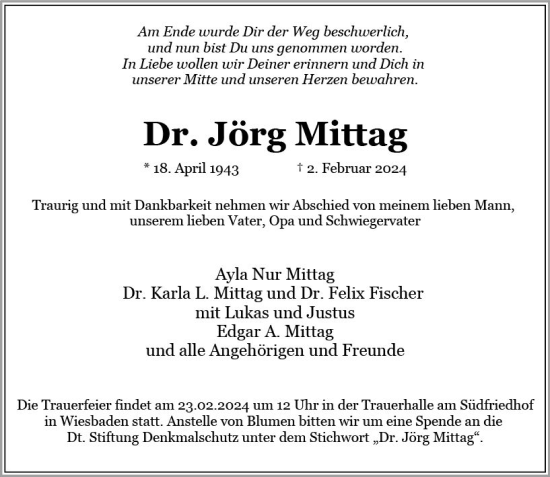 Traueranzeige von Jörg Mittag von Wiesbadener Kurier