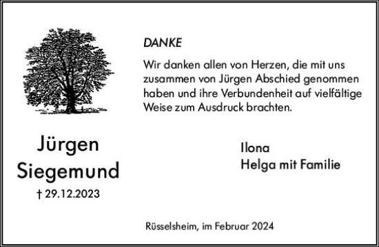 Traueranzeige von Jürgen Siegemund von Rüsselsheimer Echo
