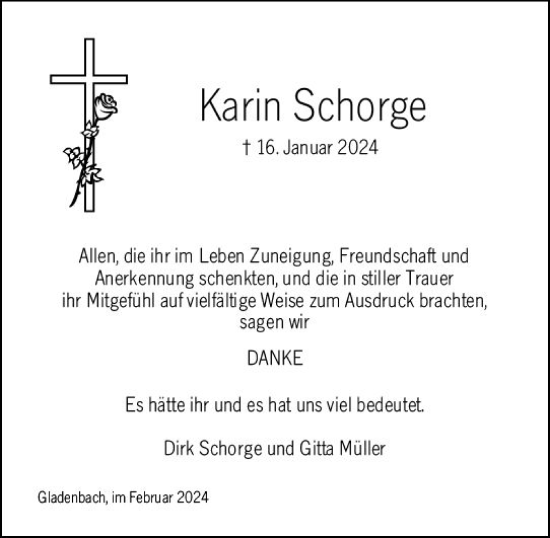 Traueranzeige von Karin Schorge von Hinterländer Anzeiger