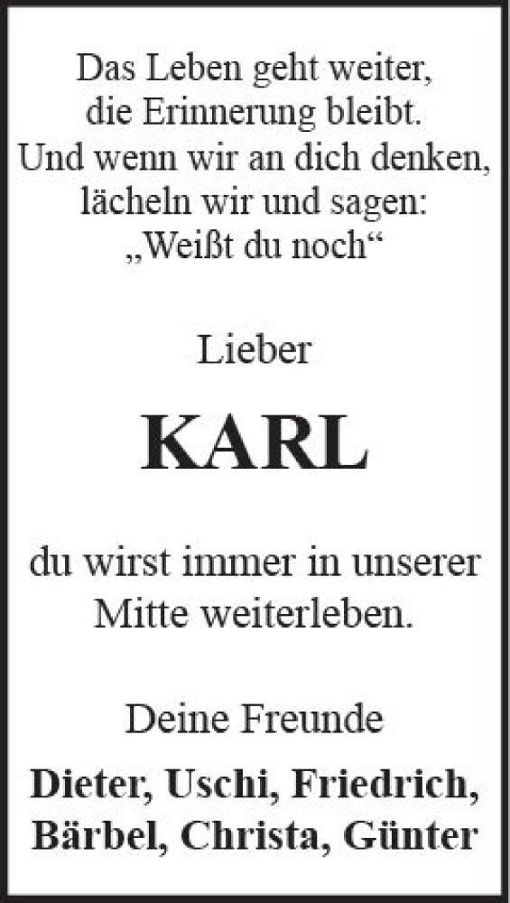  Traueranzeige für Karl  vom 17.02.2024 aus Wiesbadener Kurier