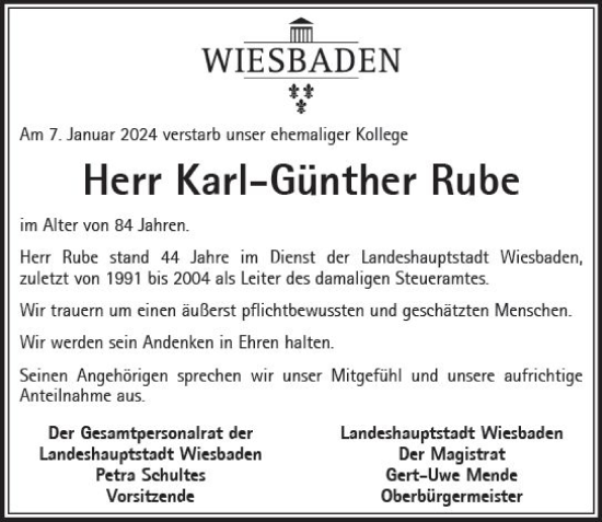 Traueranzeige von Karl-Günther Rube von Wiesbadener Kurier