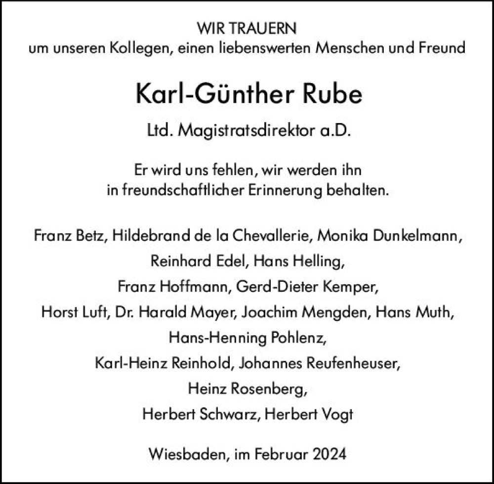  Traueranzeige für Karl-Günther Rube vom 03.02.2024 aus Wiesbadener Kurier