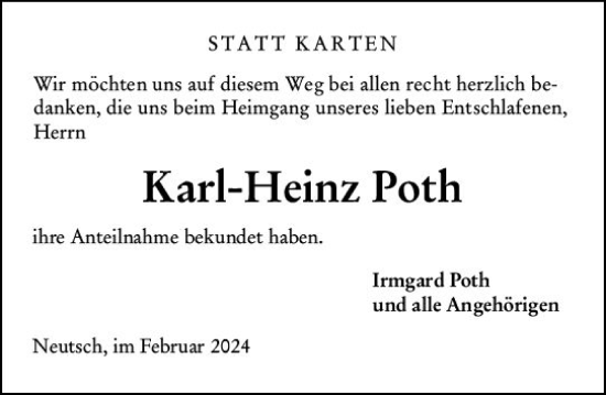 Traueranzeige von Karl-Heinz Poth von Darmstädter Echo