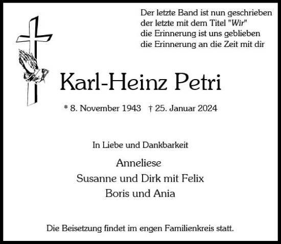 Traueranzeige von Karl Heinz Petri von Wiesbadener Kurier