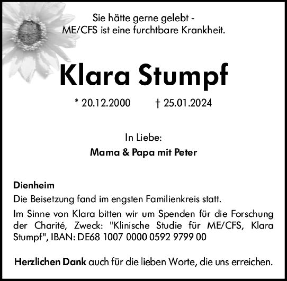  Traueranzeige für Klara Stumpf vom 10.02.2024 aus Allgemeine Zeitung Mainz