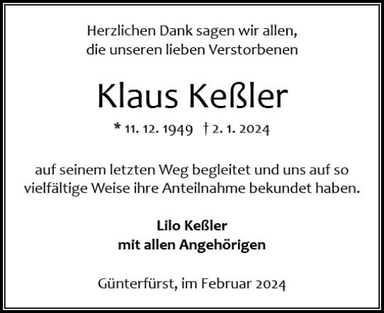 Traueranzeige von Klaus Keßler von Odenwälder Echo