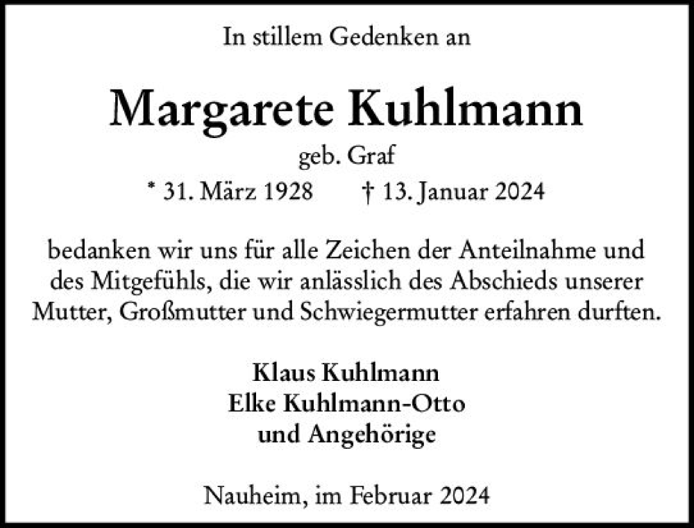  Traueranzeige für Margarete Kuhlmann vom 24.02.2024 aus Groß-Gerauer Echo