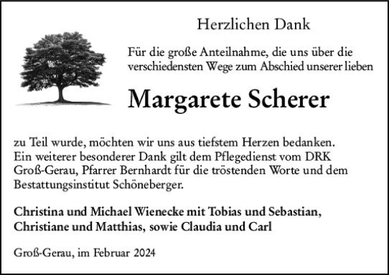 Traueranzeige von Margarete Scherer von Groß-Gerauer Echo