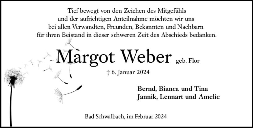  Traueranzeige für Margot Weber vom 10.02.2024 aus Idsteiner Land/Untertaunus