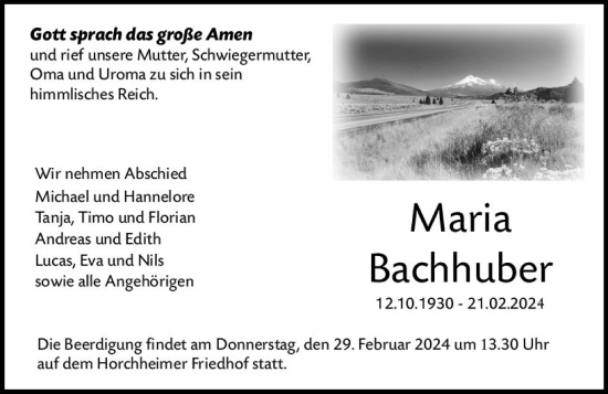 Traueranzeige von Maria Bachhuber von Wormser Zeitung