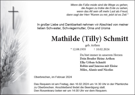 Traueranzeige von Mathilde Schmitt von Nassauische Neue Presse