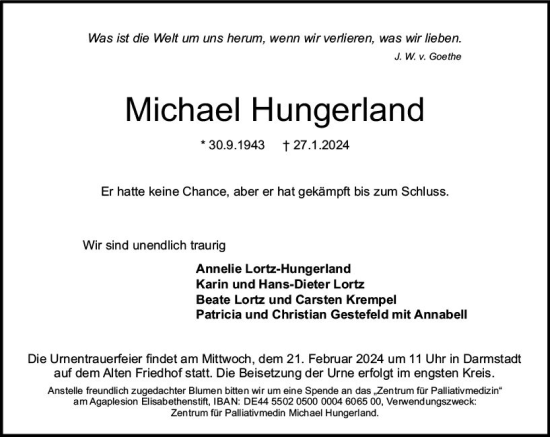 Traueranzeige von Michael Hungerland von Darmstädter Echo