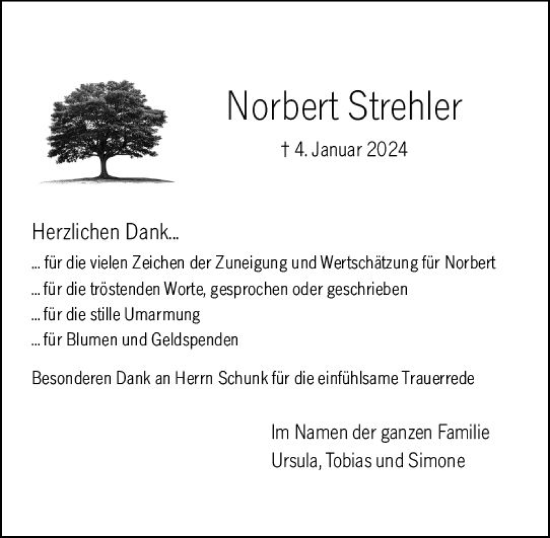 Traueranzeige von Norbert Strehler von Hochheimer Zeitung