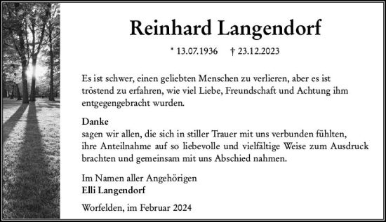 Traueranzeige von Reinhard Langendorf von Groß-Gerauer Echo