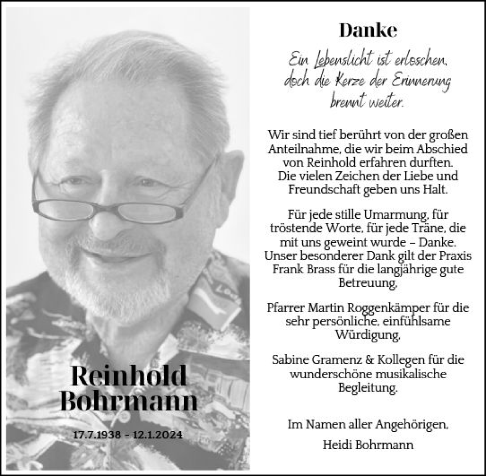  Traueranzeige für Reinhold Bohrmann vom 24.02.2024 aus Wiesbadener Kurier