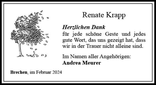 Traueranzeige von Renate Krapp von Camberger Anzeiger