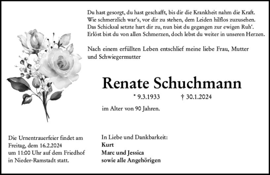 Traueranzeige von Renate Schuchmann von Darmstädter Echo