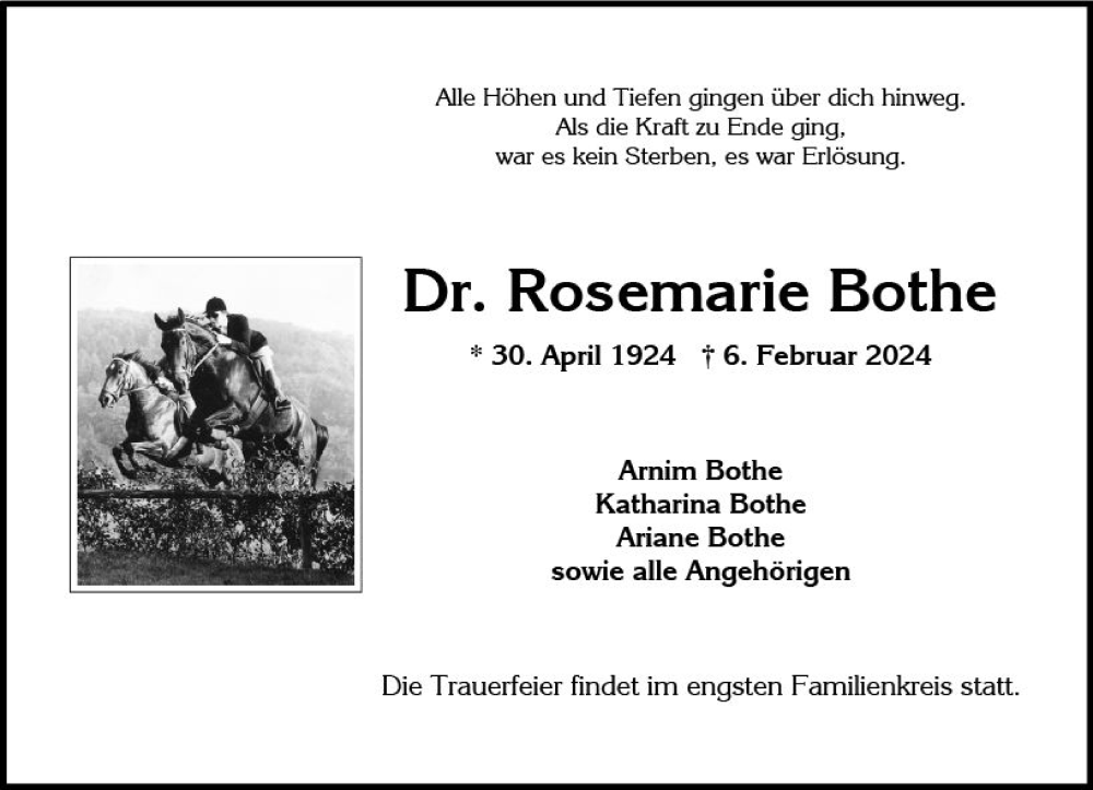  Traueranzeige für Rosemarie Bothe vom 17.02.2024 aus Wiesbadener Kurier