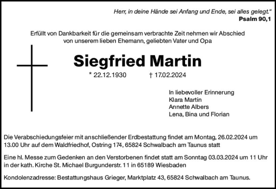 Traueranzeige von Siegfried Martin von Wiesbadener Kurier