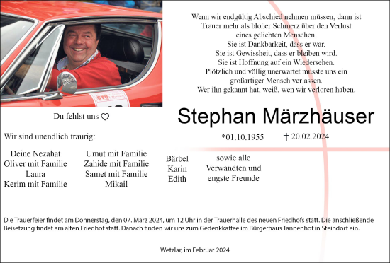 Traueranzeige von Stephan Märzhäuser von Wetzlarer Neue Zeitung