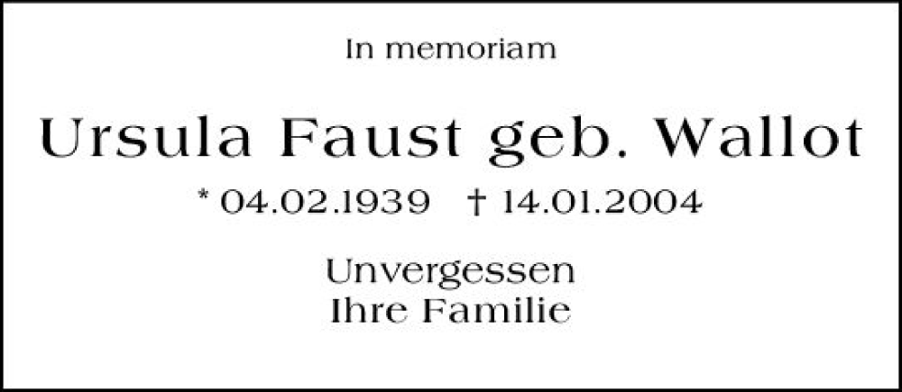  Traueranzeige für Ursula Faust vom 03.02.2024 aus Allgemeine Zeitung Mainz