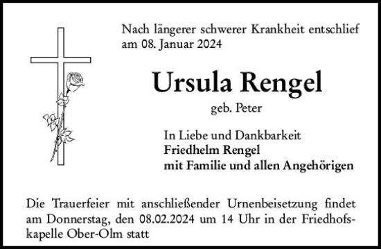 Traueranzeige von Ursula Rengel von Allgemeine Zeitung Mainz