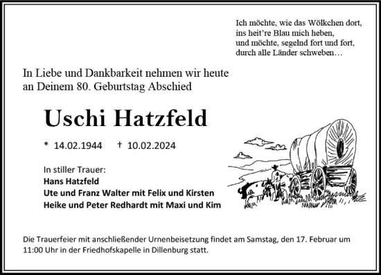 Traueranzeige von Uschi Hatzfeld von Dill Block
