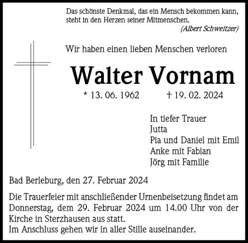  Traueranzeige für Walter Vornam vom 27.02.2024 aus Hinterländer Anzeiger