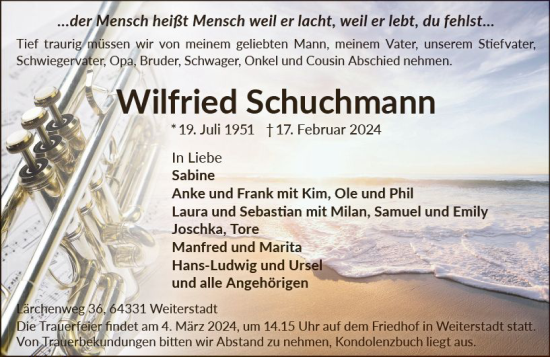 Traueranzeige von Wilfried Schuchmann von Groß-Gerauer Echo
