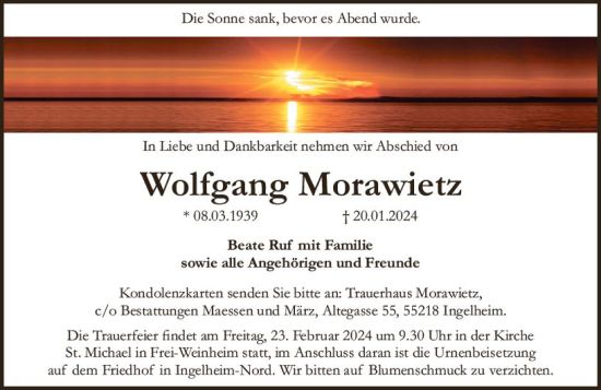 Traueranzeige von Wolfgang Morawietz von Allgemeine Zeitung Bingen/Ingelheim