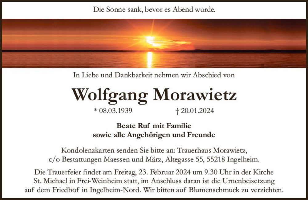  Traueranzeige für Wolfgang Morawietz vom 10.02.2024 aus Allgemeine Zeitung Bingen/Ingelheim