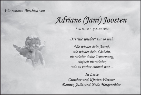 Traueranzeige von Adriane  loosten von Odenwälder Echo