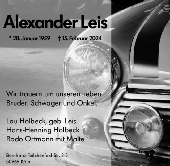 Traueranzeige von Alexander Leis von Wiesbadener Kurier