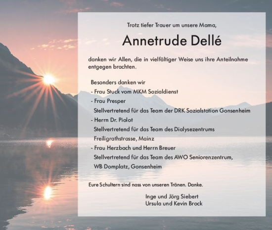 Traueranzeige von Annetrude Delle von Allgemeine Zeitung Mainz