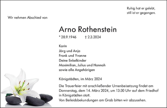 Traueranzeige von Arno Rothenstein von Rüsselsheimer Echo