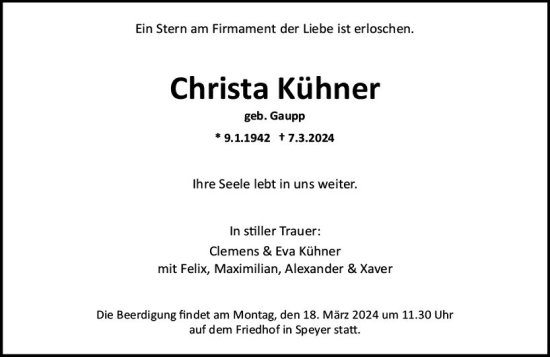 Traueranzeige von Christa Kühner von Starkenburger Echo