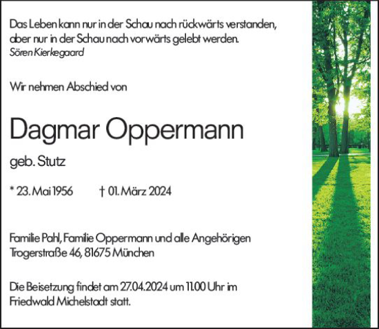 Traueranzeige von Dagmar Oppermann von Darmstädter Echo