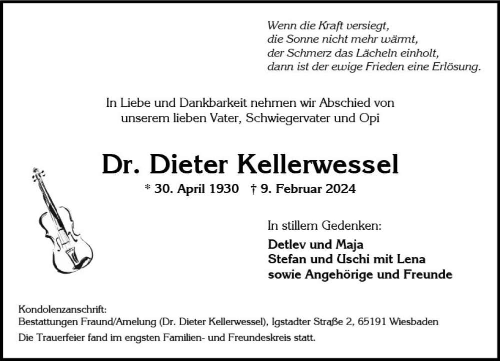  Traueranzeige für Dieter Kellerwessel vom 02.03.2024 aus Wiesbadener Kurier