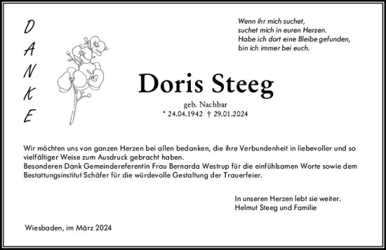 Traueranzeige von Doris Steeg von Wiesbadener Kurier