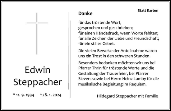 Traueranzeige von Edwin Steppacher von Allgemeine Zeitung Mainz