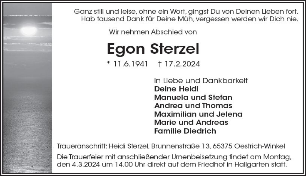  Traueranzeige für Egon Sterzel vom 02.03.2024 aus Rheingau Kurier