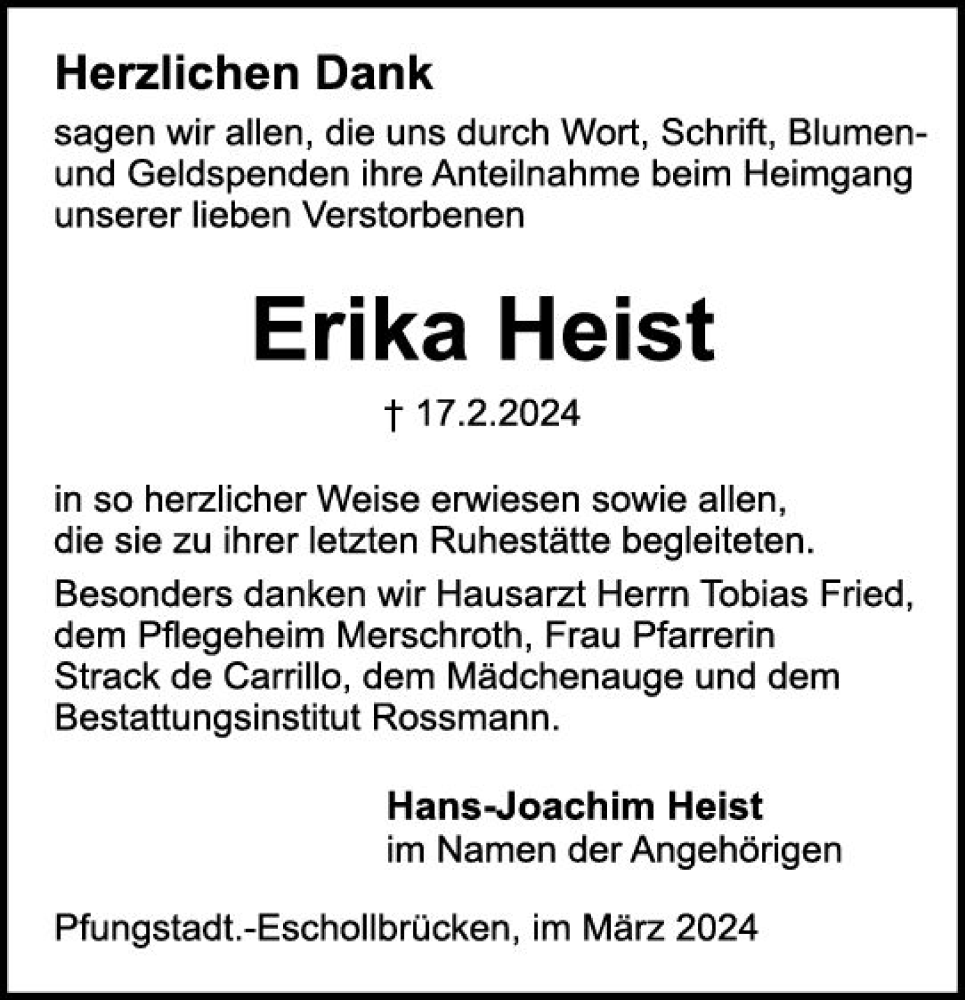  Traueranzeige für Eika Heist vom 09.03.2024 aus Darmstädter Echo