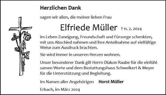 Traueranzeige von Elfriede Müller von Odenwälder Echo