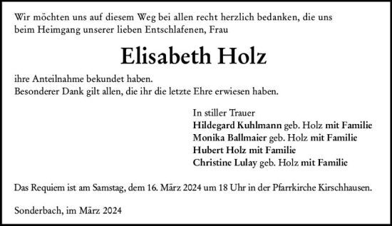 Traueranzeige von Elisabeth Holz von Starkenburger Echo
