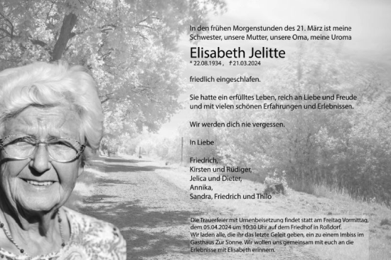 Traueranzeige von Elisabeth Jelitte von Darmstädter Echo