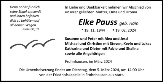 Traueranzeige von Elke Pauss von Dill Block