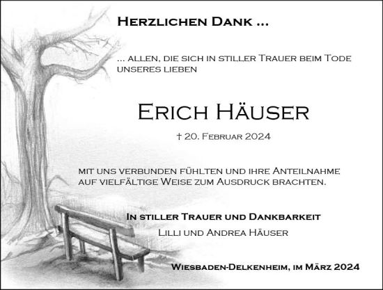 Traueranzeige von Erich Häuser von Wiesbadener Kurier