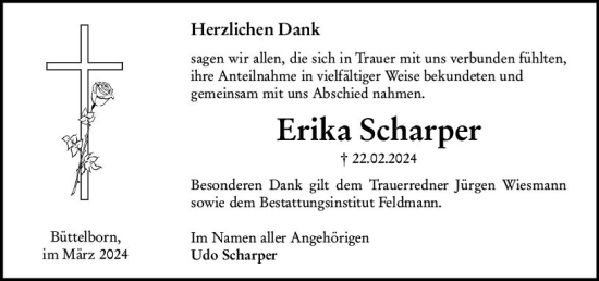 Traueranzeige von Erika Scharper von Groß-Gerauer Echo