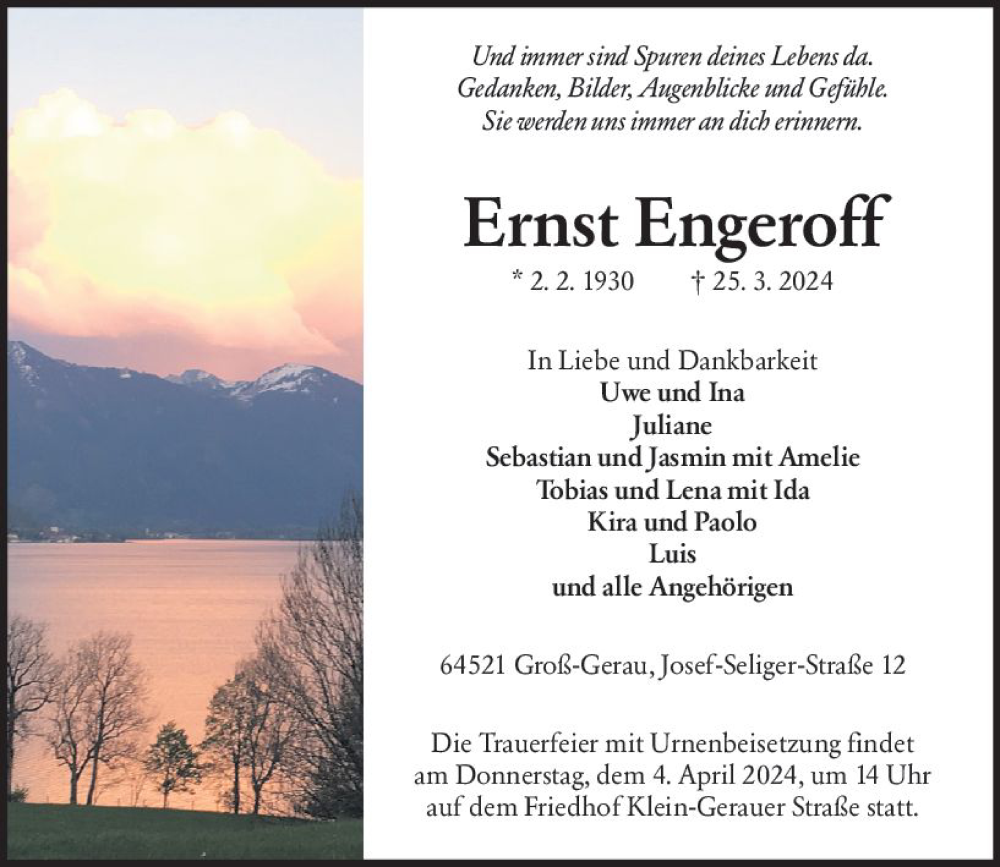  Traueranzeige für Ernst Engeroff vom 30.03.2024 aus Groß-Gerauer Echo