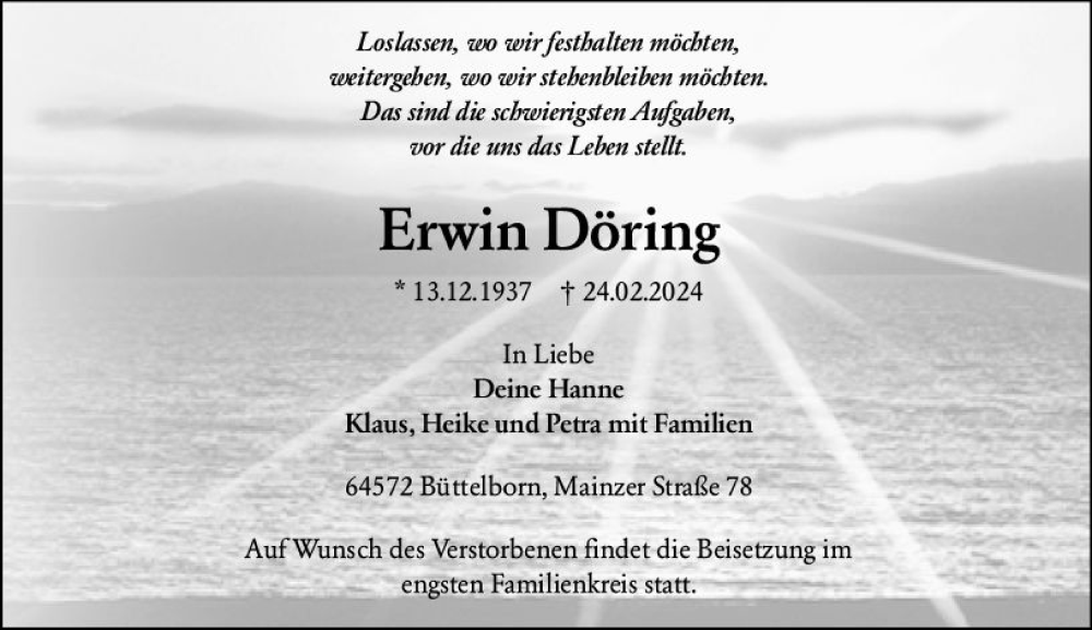  Traueranzeige für Erwin Döring vom 02.03.2024 aus Groß-Gerauer Echo